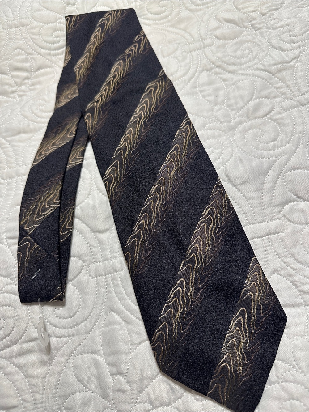 Bachrach Black Tie with Gold Wave Pattern